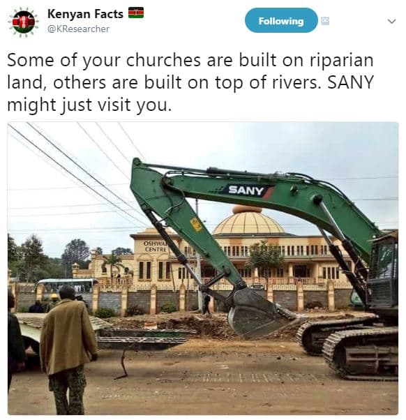 Kenyan facts kresearcher following some of your churches are built on riparian l