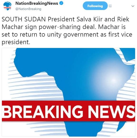 Nationbreakingnews nationbreaking following south sudan president salva kiir and