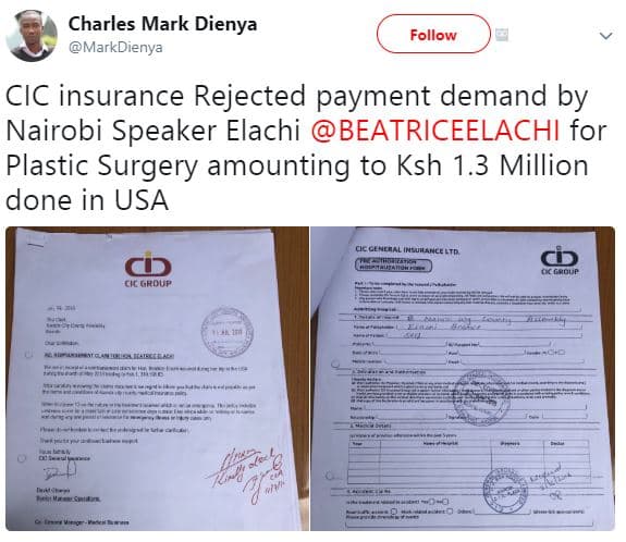 Charles mark dienya markdienya follow cic insurance rejected payment demand by n