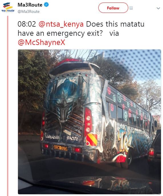 Ma3route qune ma3route follow 08.02 ntsa_kenya does this matatu have an emergenc