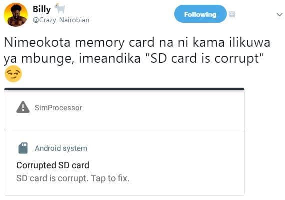 Billy crazy_nairobian following nimeokota memory card na ni kama ilikuwa ya mbun