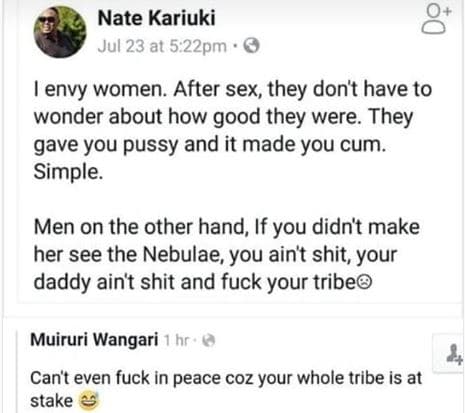 Nate kariuki jul 23 at 5.22pm envy women. after sex, they don't have to wonder a
