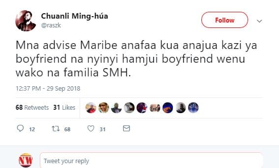 Chuanli minghua raszk follow mna advise maribe anafaa kua anajua kazi ya boyfrie