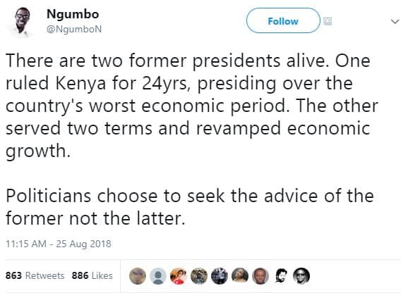 Ngumbo ngumbon follow there are two former presidents alive one ruled kenya for