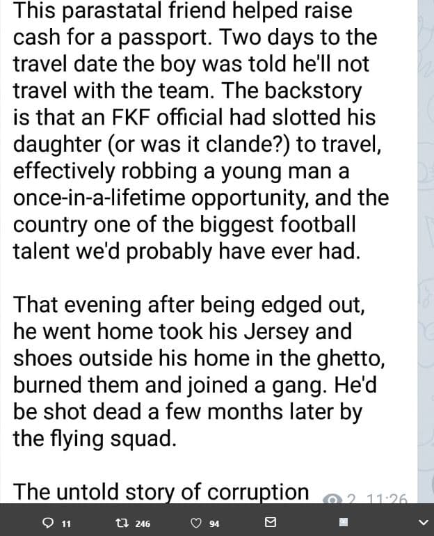 This parastatal friend helped raise cash for a passport. two days to the travel