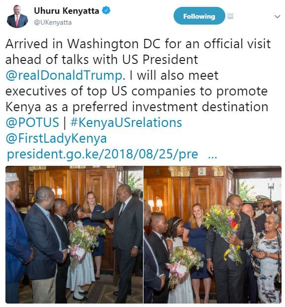 Uhuru kenyatta ukenyatta following arrived in washington dc for an official visi
