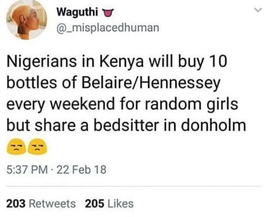 Waguthi _misplacedhuman nigerians in kenya will buy 10 bottles of belairehenness