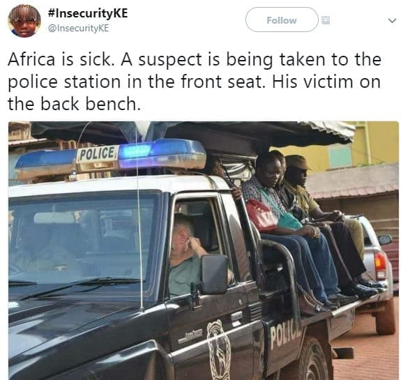 Insecurityke insecurityke follow africa is sick. a suspect is being taken to the