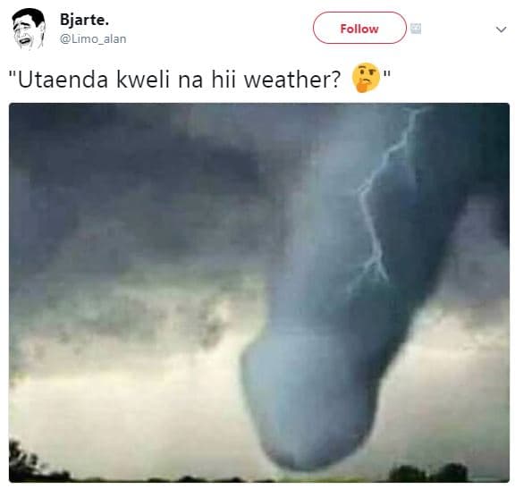 Bjarte. limo_alan follow utaenda kweli na hii weather?
