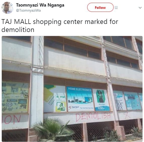 Tsomnyazi wa nganga tsomnyaziwa follow taj mall shopping center marked for demol
