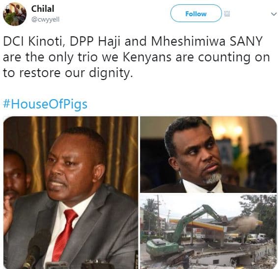 Chilal cwyyell follow dci kinoti, dpp haji and mheshimiwa sany are the only trio