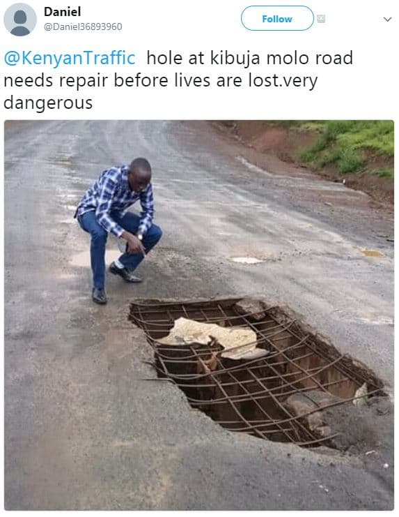 Daniel daniel36893960 follow kenyantraffic hole at kibuja molo road needs repair