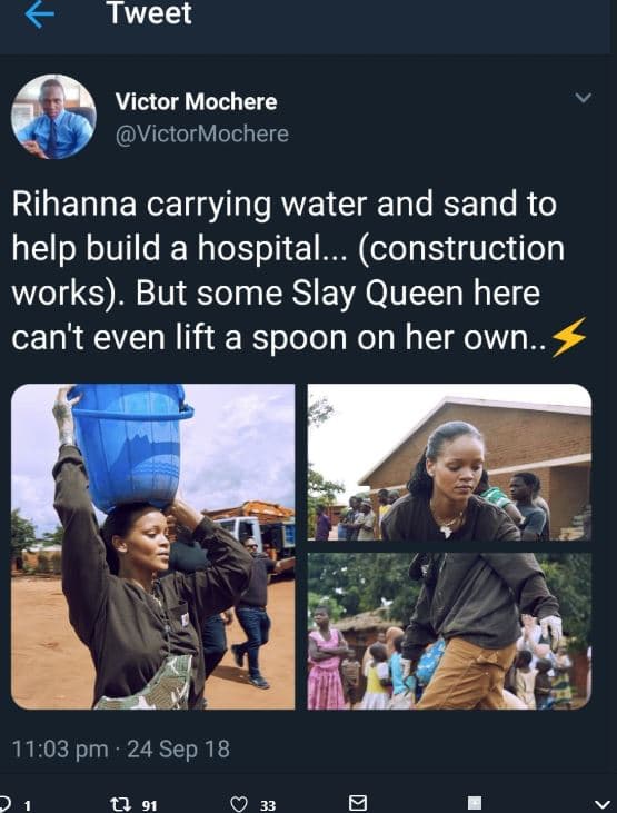 Tweet victor mochere victormochere rihanna carrying water and sand to help build