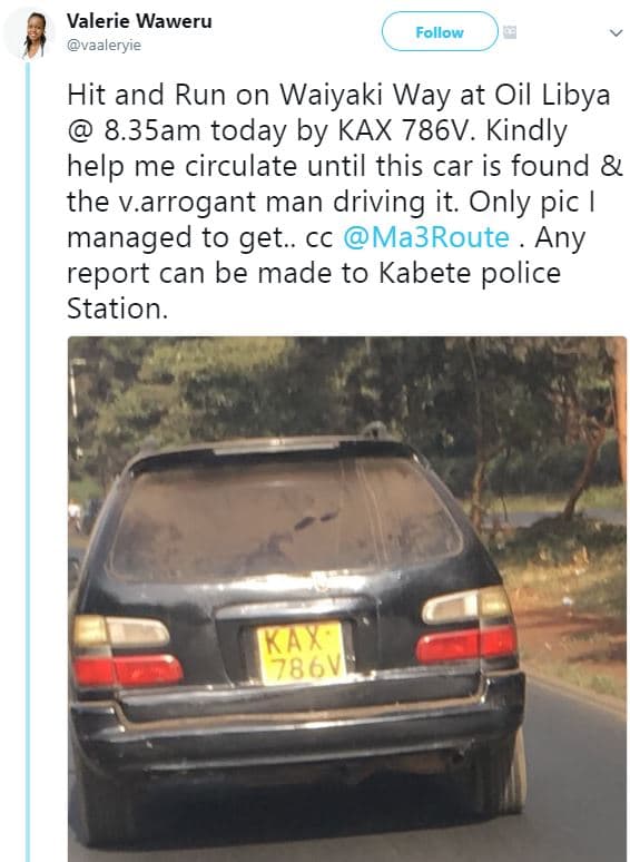 Valerie waweru vaaleryie follow hit and run on waiyaki way at oil libya 8.35am t