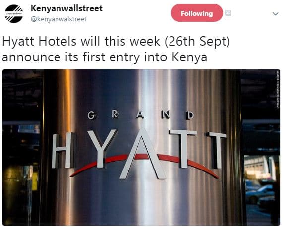 Kenyanwallstreet kenyanwalstreet following hyatt hotels will this week 26th sept
