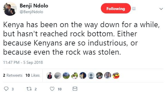 Benji ndolo benjindolo following kenya has been on the way down for a while but