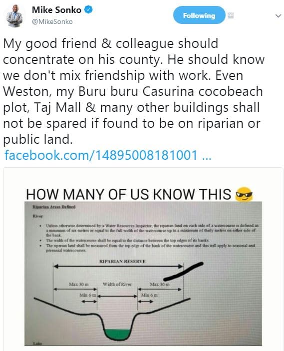 Mike sonko mikesonko following my good friend colleague should concentrate on hi