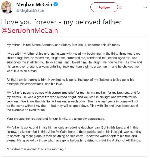 Meghan mccain meghanmccain follow love you forever my beloved father senjohnmcca