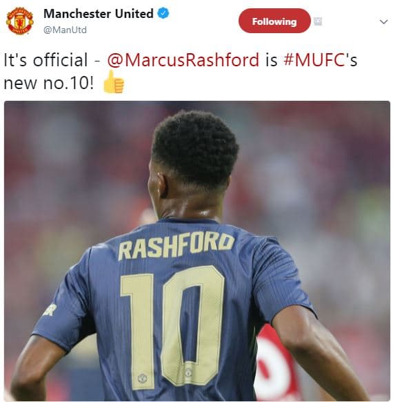 Manchester united manutd following it's official marcusrashford is mufc's new no