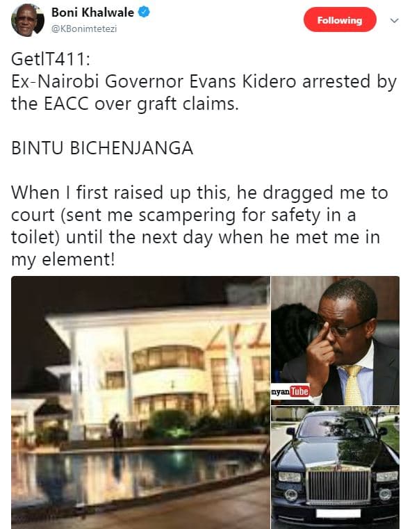 Boni khalwale kbonimtetezi following getlt411 exnairobi governor evans kidero ar