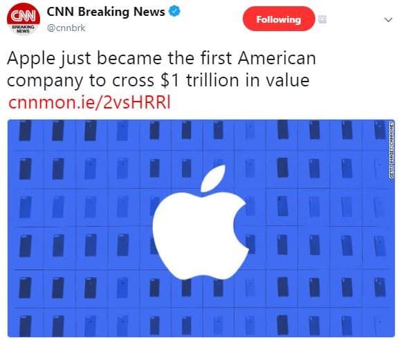 Cnn breaking news cnnbrk following apple just became the first american company