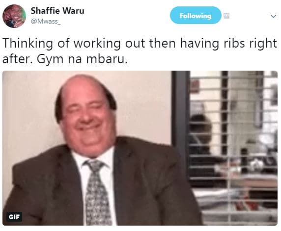 Shaffie waru mwass following thinking of working out then having ribs right afte