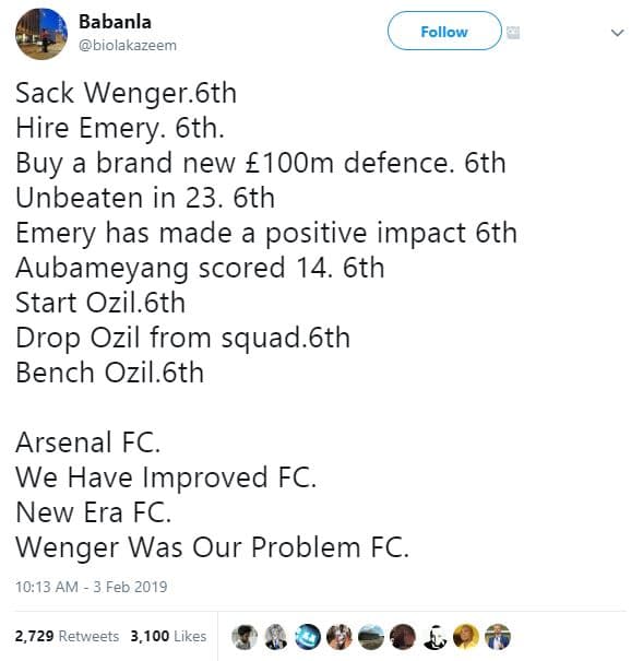 Babanla biolakazeem follow sack wenger 6th hire emery. 6th. buy a brand new e1oo