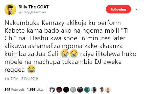 Billy the goat crazy_nairobian following nakumbuka kenrazy akikuja ku perform ka