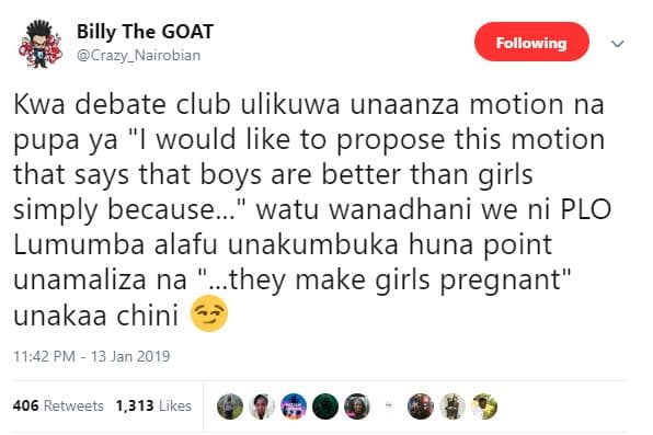 Billy the goat crazy_nairobian following kwa debate club ulikuwa unaanza motion