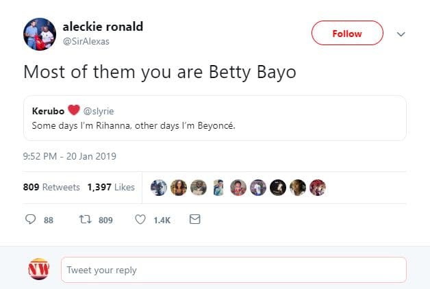 Aleckie ronald siralexas follow most of them you are betty bayo kerubo slyrie so