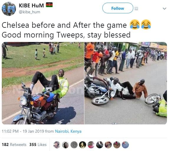 Kibe hum kibe_hum follow chelsea before and after the game good morning tweeps,