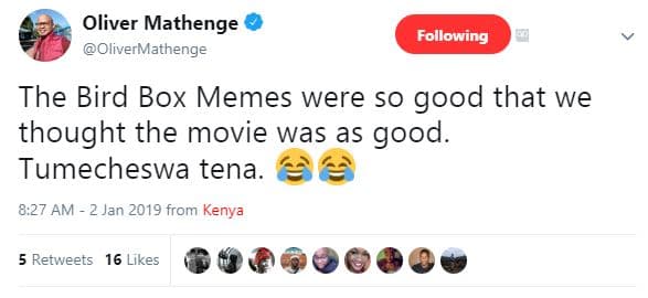 Oliver mathenge olivermathenge following the bird box memes were so good that we