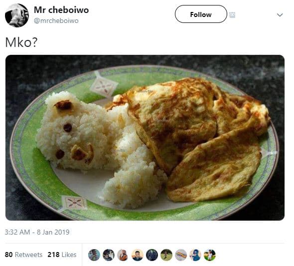 Mr cheboiwo mrcheboiwo follow mko? 3,.32 am 8 jan 80 retweets 218 likes