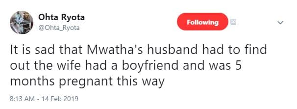 Ohta ryota ohta_ryota following it is sad that mwatha's husband had to find out