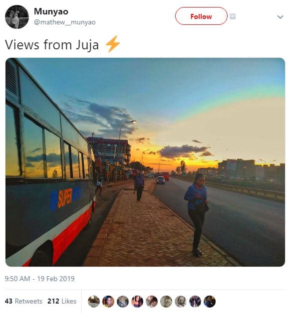 Munyao mathew _munyao follow views from juja 8 9.50 am 19 feb 43 retweets 212 li