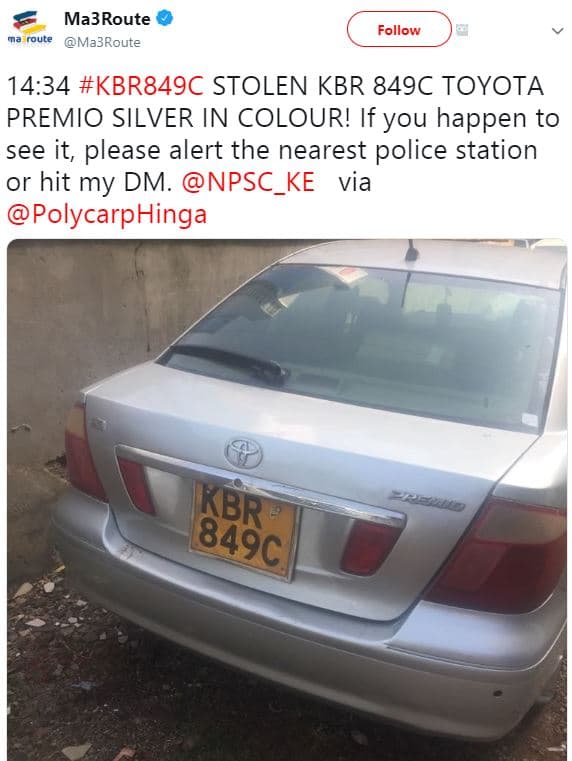 Ma3route oute ma3route follow 14.34 kbr849c stolen kbr 849c toyota premio silver