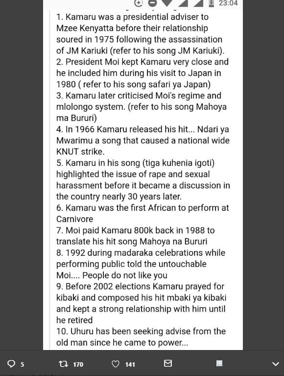 23.04 1 . kamaru was a presidential adviser to mzee kenyatta before their relati