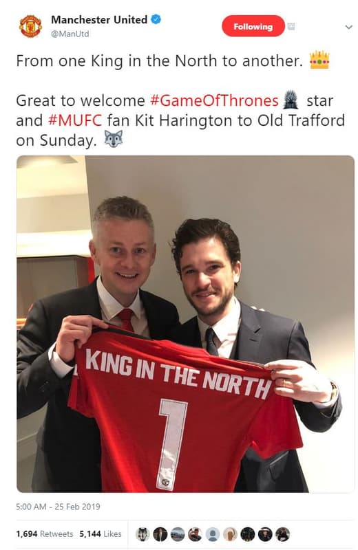 Manchester united manutd following from one king in the north to another. great