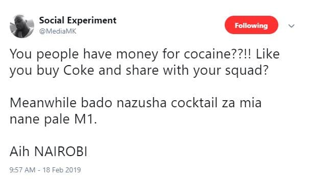 Social experiment mediamk following you people have money for cocaine??!! like y