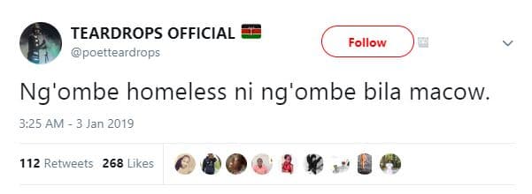 Teardrops official poetteardrops follow ng'ombe homeless ni ng'ombe bila macow.