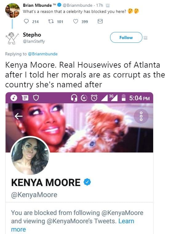 Brian mbunde brianmbunde 17h what reason that celebrity has blocked you here? 21