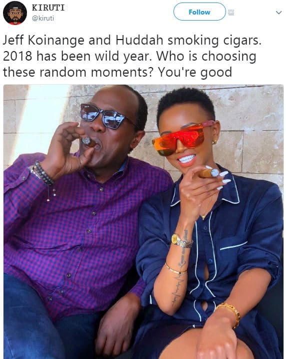 Kiruti kiruti follow jeff koinange and huddah smoking cigars. has been wild year