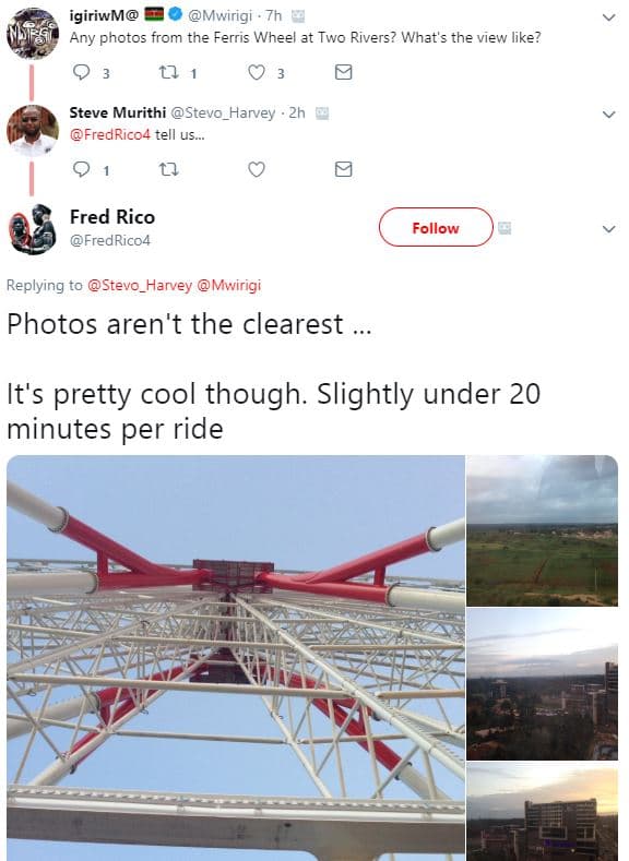 Igiriwm mwirigi any photos from the ferris wheel at two rivers? what's the view