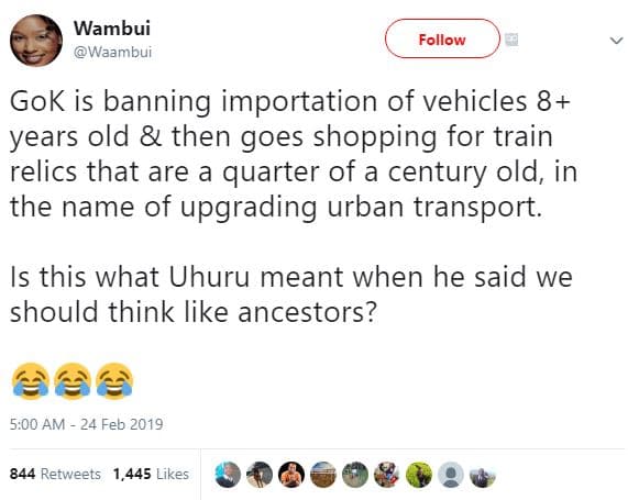 Wambui waambui follow gok is banning importation of vehicles 8 years old then go