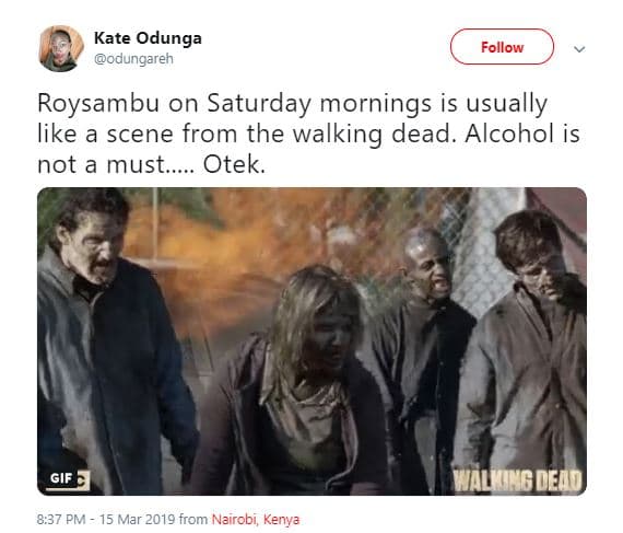 Kate odunga odungareh follow roysambu on saturday mornings is usually like a sce