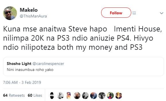 Makelo thismanaura follow kuna mse anaitwa steve hapo imenti house nilimpa 2ok n