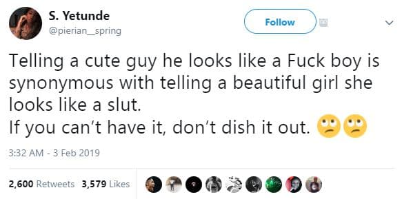 5. yetunde plerian_spring follow telling a cute guy he looks like a fuck boy is