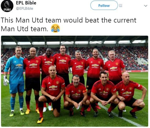 Epl bible eplbible follow enire this man utd team would beat the current man utd