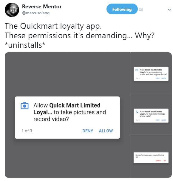 Reverse mentor marcusclang following the quickmart loyalty app. these permission
