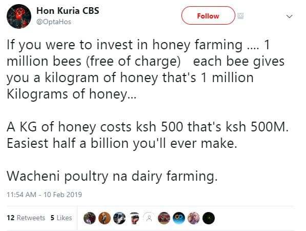 Hon kuria cbs optahos follow if you were to invest in honey farming million bees